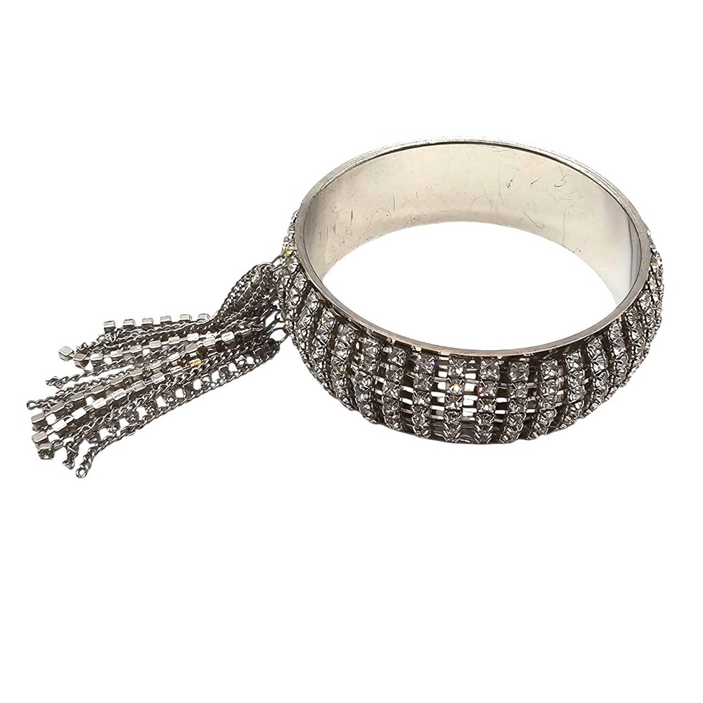 Rhinestone‎ Tassel Chunky Statement Bangle Bracelet Glam Wedding Bridal